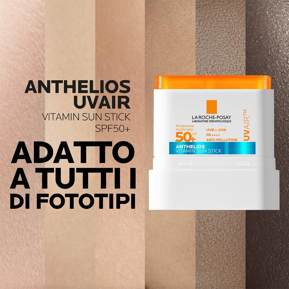 La Roche Posay Anthelios UVAir Stick SPF50+, Per Tutti i Tipi di Pelle, Alta Protezione dai Raggi UV, Anti-Inquinamento, Finish Ultra Leggero e Luminoso, Con Vitamina E, 10ml