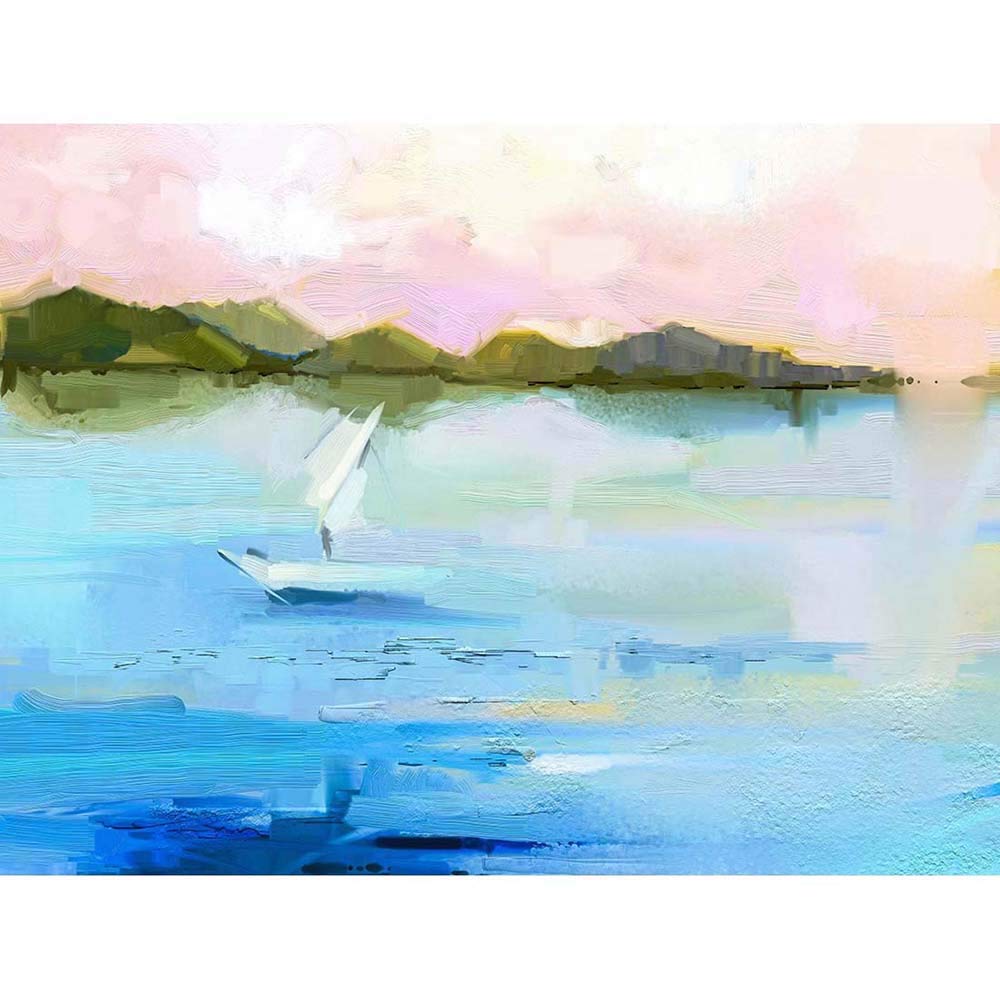 Wee Blue Coo Abstract Seascape With Boat Art Print Poster Wall Decor 12X16 Inch