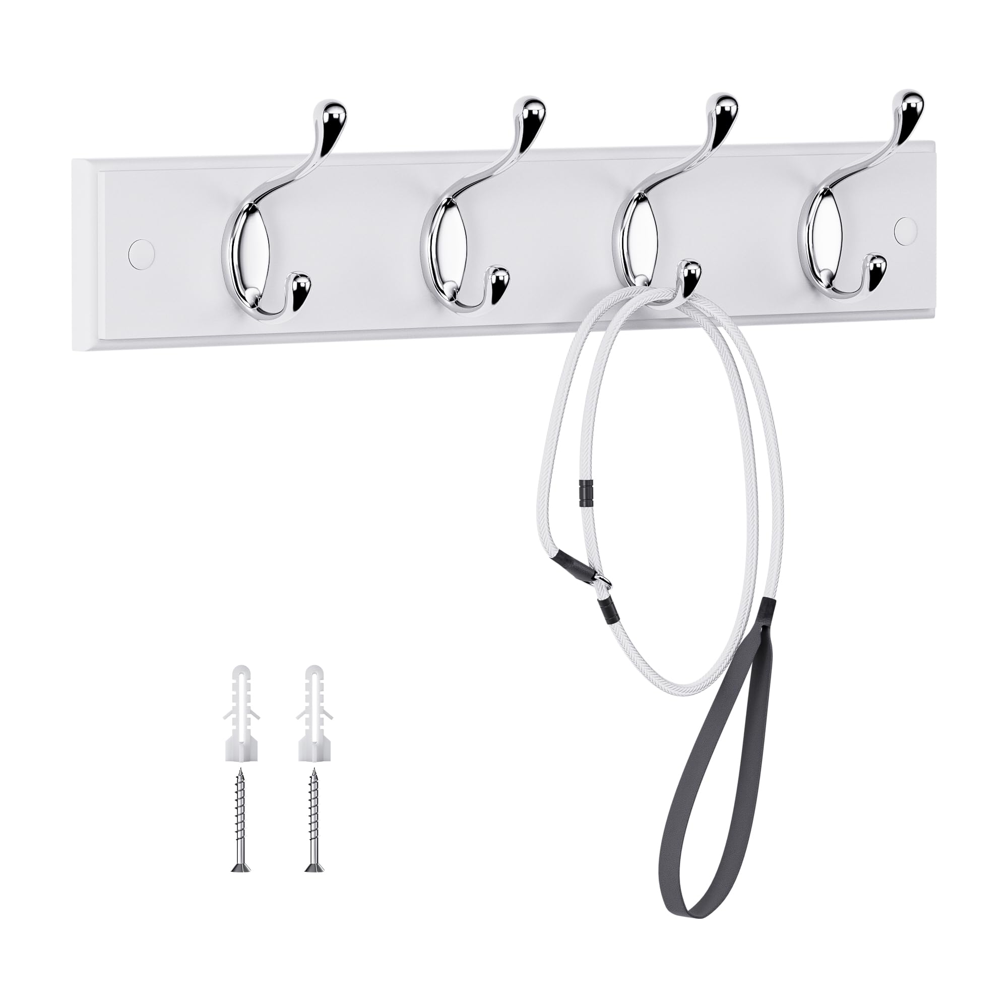 Porte Manteau Mural Bois 4 Crochets 40 cm - Blanc FSC | Patère Murale pour Entrée, Salle de Bain et Chambre - LaFleurs