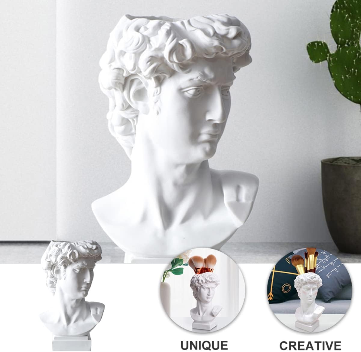 STOBOK Creative Resin Pen Holder with Mini Plant Container Funny Statue Desk Organizer for Office and Home Workspace 6.29X3.54X2.95 Inches