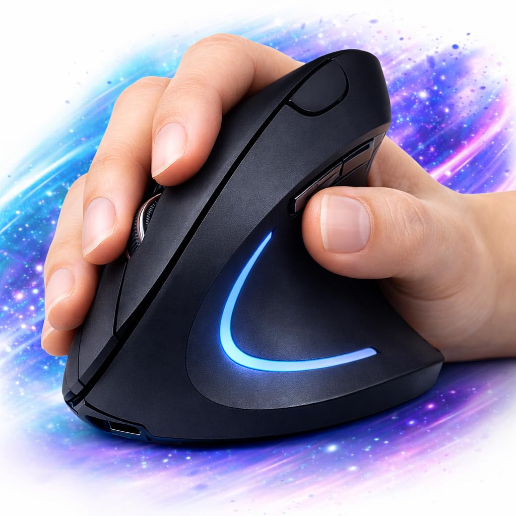 Mouse Vertical Ergonômico Sem Fio Bluetooth e USB 2.4G - Silencioso, DPI Ajustável, Reduz