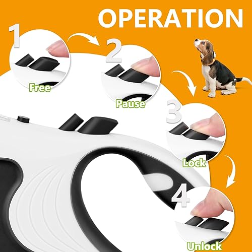 Miniatura 4 de Correa retráctil para perro con linterna, correa de paseo para perros de hasta 77 libras, correa de nailon sin enredos de 360, mango antideslizante,