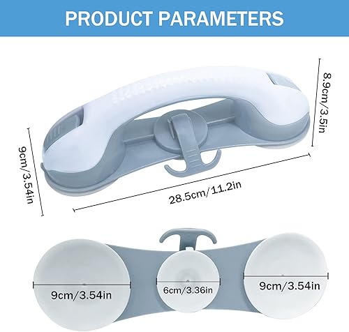 Miniatura 8 de Agarraderas con 3 ventosas para ducha con ventosa uso asistido en duchas, bañeras, toletes y junto a escaleras con gancho, para azulejos de vidrio y