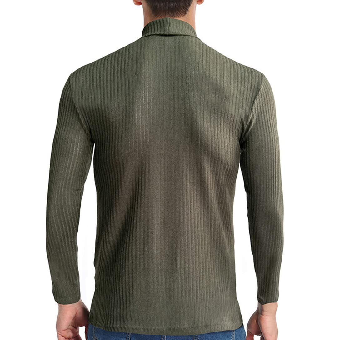Ouruikia Men's Turtleneck Sweater Slim Fit Pullover Sweaters Lightweight Thermal Shirts Ribbed Base Layer Shirts Green L