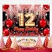 Happy 12th Birthday Backdrop Banner Black and Red Theme Background with Neon Shiny Fashion Birthday Party Photo Photography Prop Booth Background for Boys Girls Celebration 70.8x47.2in-BECKTEN