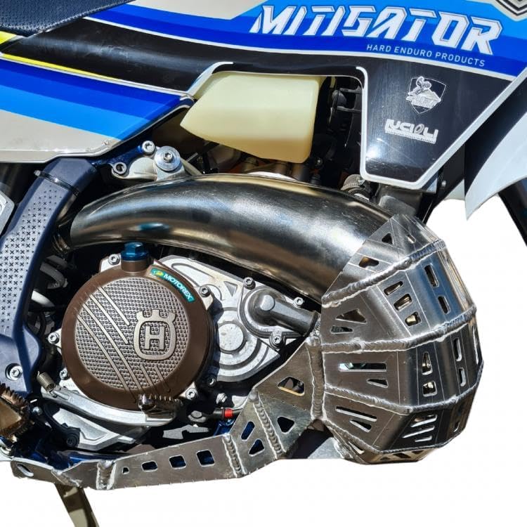 Skid Plate (Bash Plate) With Pipe Guard Fits Ktm (EXC-XCW-SX) 2024-2025 Husqvarna (TE-TX-TC-TE) 2024-2025 Gasgas (EC-MC) 2024-2025 TBI MODELS (Silver, 14 x 10 x 6)