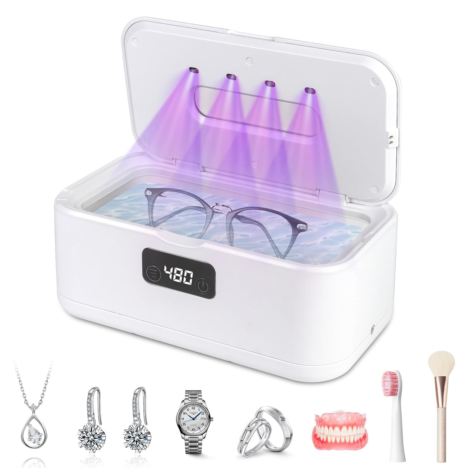 Dental Ultrasonic Retainer Cleaner, Retainer Cleaner for Dentures,Mouth Guard,Jewelry,Eyeglasses,Toothbrush Heads,Ultrasonic Dentures Cleaner with 4UV-C,49kHz Professional Ultrasonic Cleaner Machine