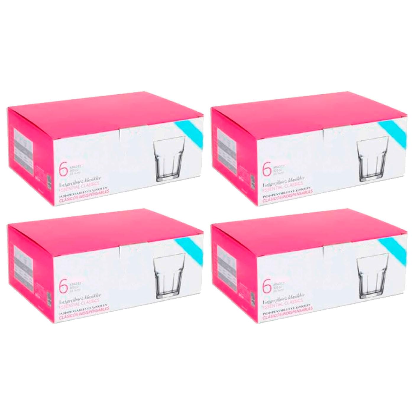 Tradineur - Pack de 4 Caja de 6 Vasos Modelo Aras - Capacidad: 305 ml - Fabricado en Vidrio Resistente - Apto para lavavajillas - Tamaño aprox: Ø 8,5 x 9,5 cm - 24 Uds Totales