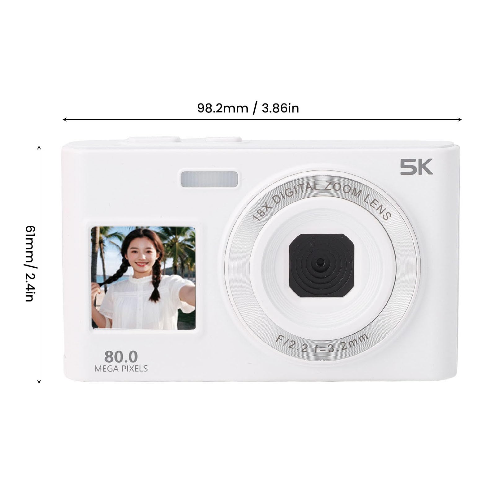 BuyWeek Cámara Digital 80MP 5K Cámara Selfie de Pantalla Dual con Zoom 18X AF Enfoque automático Filtros Creativos y Belleza para fotografía