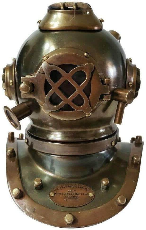 Antique Chrome Brass Diving Helmet US Navy Mark V Scuba Deep sea Marine Vintage