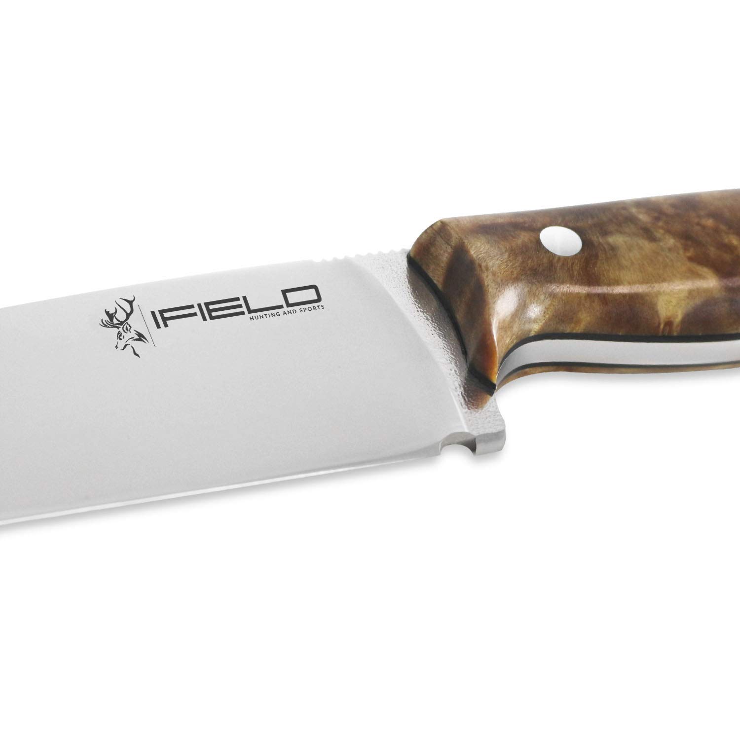 iFIELD Hunting Knife Epic Model Impala, with Mirror Polished Blade of 6.5 inches, Includes Leather Sheath Made by Quercur, Made Entirely in Spain by a Licensed Craftsman, Camping Tool for