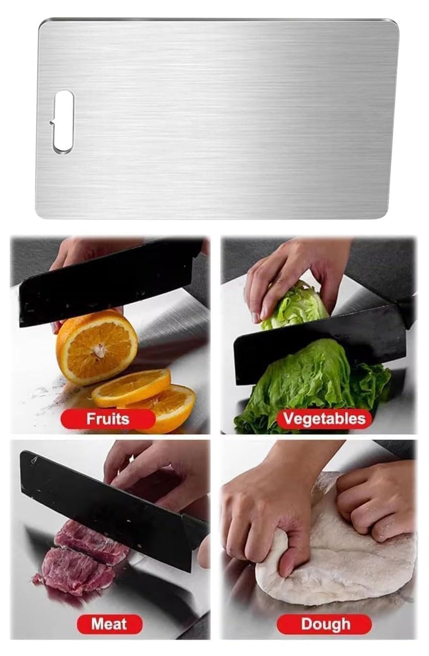 Tagliere Acciaio Inox Doppia Faccia 29x20cm - Multiuso Per Cucina - Foto 2