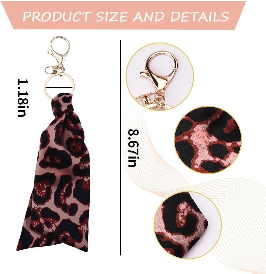 Leopard Keychain Bag Charm for Women Girls Ribbon Bow Scarf Key Chain Purse Handbag Accessories - Image 3
