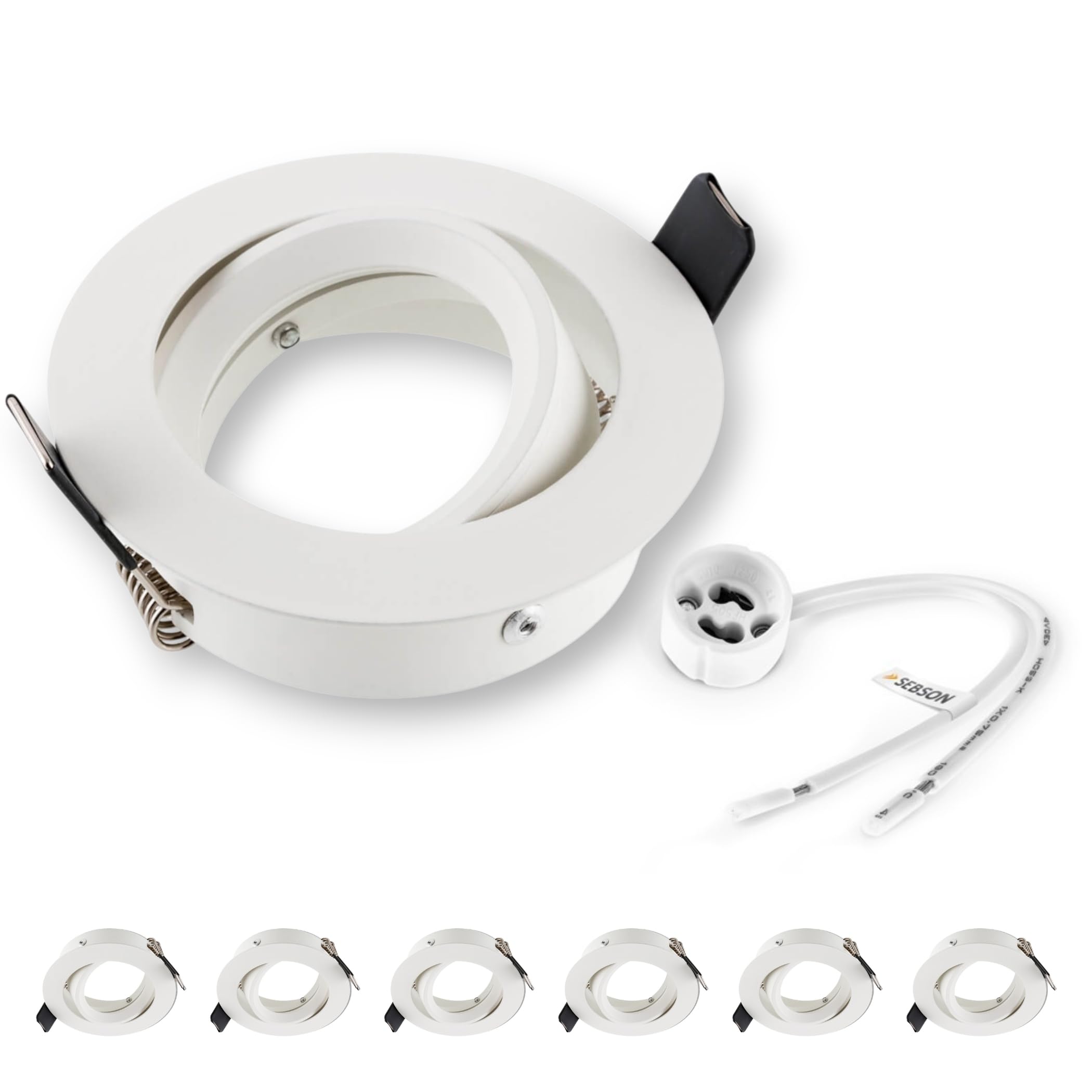 SEBSON Faretto da Incasso incl. Portalampada GU10 - Foro di Montaggio ø75mm | min. 73mm, max. 77mm - Faretti da Soffitto Orientabile ø84mm - Set da 6