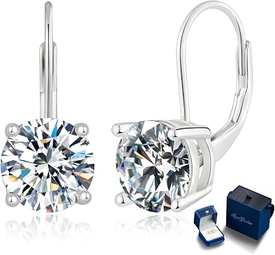 Moissanite Dangle Earrings for Women, 2-6CT 4 Prong 925 Sterling Silver Gold Plated with Luxury Gift Box Drop Earings for Her Birthday Christmas Anniversary Valentine's Day