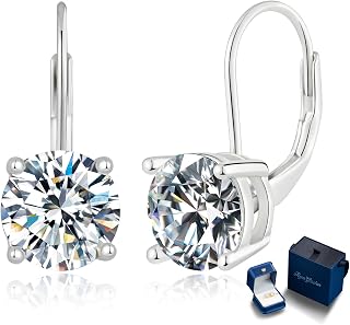 Moissanite Dangle Earrings for Women, 2-6CT 4 Prong 925 Sterling Silver Gold Plated with Luxury Gift Box Drop Earings for Her Birthday Christmas Anniversary Valentine's Day