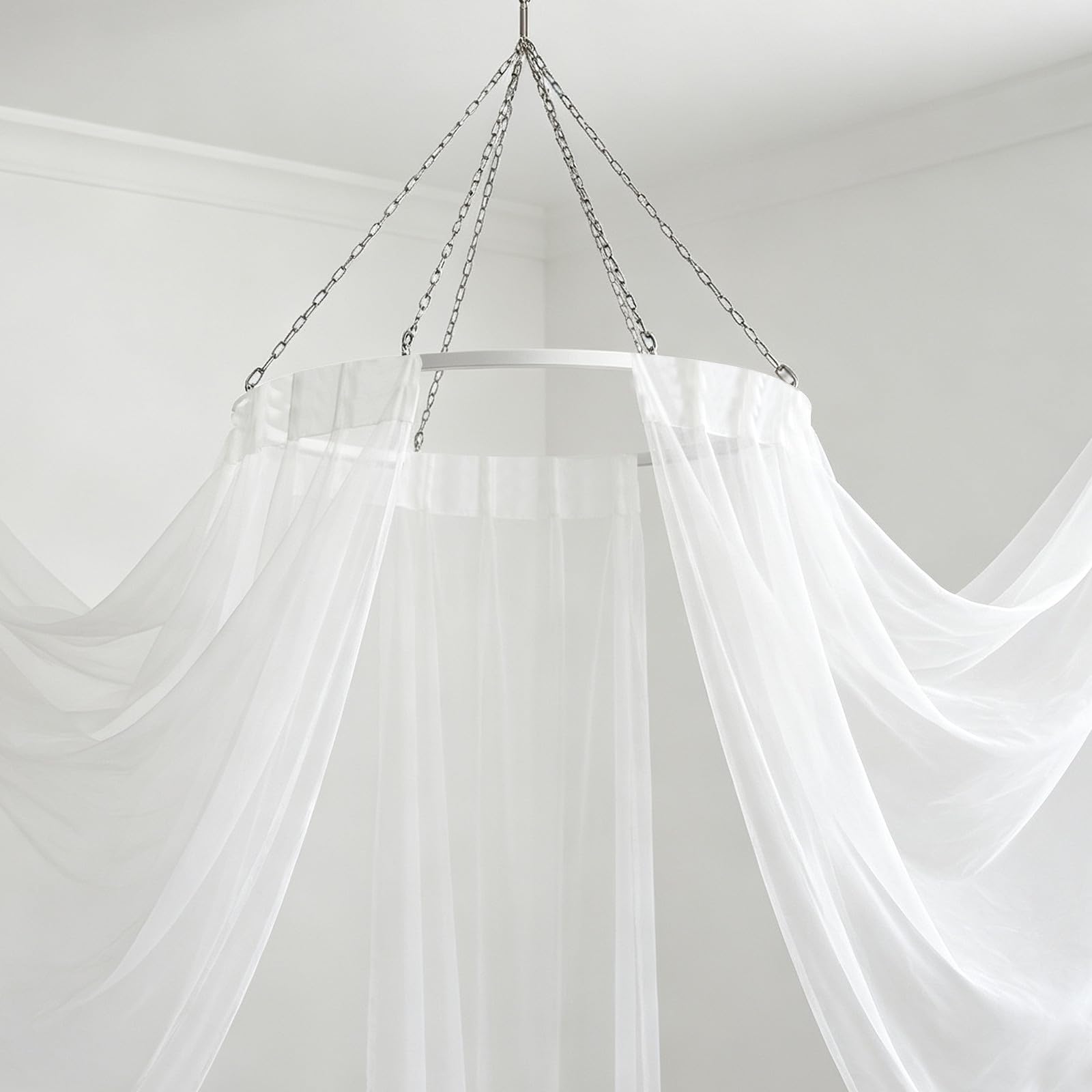 Toddmomy Kit per Appendere Drappeggi da soffitto in Metallo Metallico per 6 Pannelli, Kit di Fissaggio con Cerchi in Metallo Argentato per baldacchino da soffitto, Anello per baldacchino da