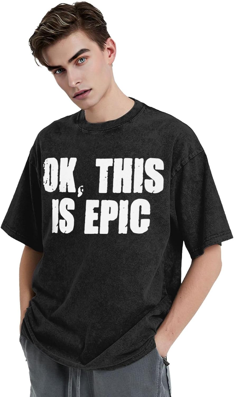 ok, This is Epic Men's Oversized Cotton T-Shirts Loose Fit Vintage Tee Unisex Short Sleeve Casual Shirts Tops,XX-Large Black - Image 3
