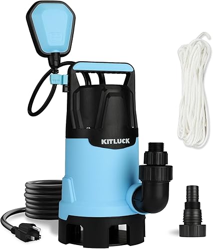 KITLUCK Bomba de sumidero, bomba de agua sumergible de 1-1/4 HP 4500 GPH con interruptor de flotador, cable de alimentación de 23 pies, mango