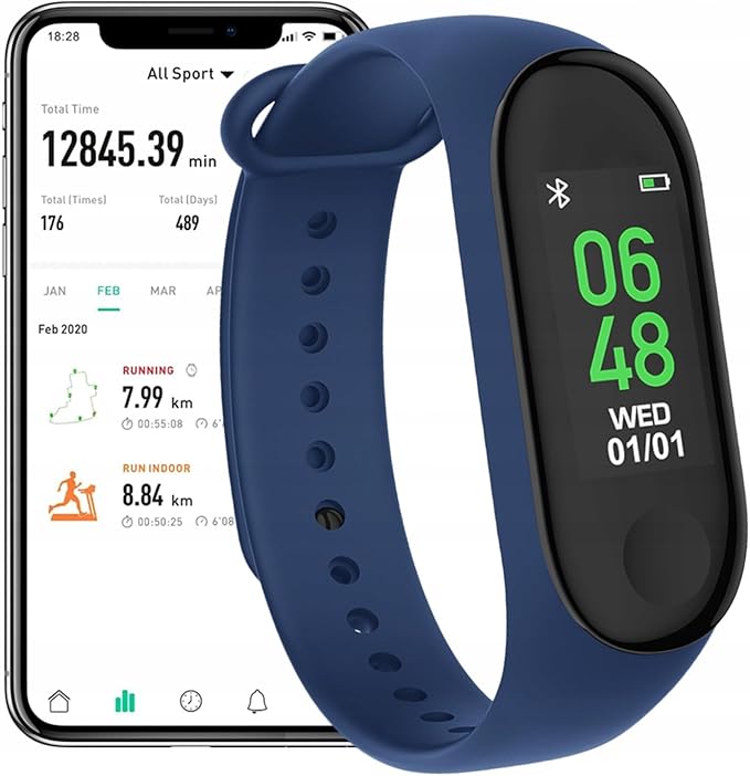 FOREVER Fitband Pulsera de Actividad Inteligente a Color Azul Marino - Pulsera Actividad con Presión Arterial Contador de Calorías - Pulsera Inteligente Mujer Hombre con Larga Duración de Batería