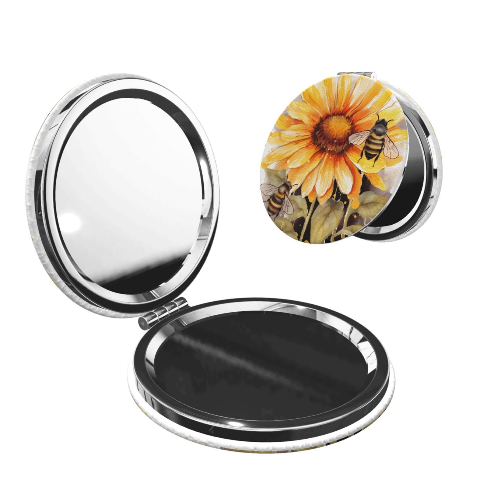 DWVTSLH Blackboard Bees Sunflowers Compact Mirror for Purse, Double-Sided 2X/1X Magnifying Mirror for Women Men, Travel Makeup Mirror for Handbag, Handheld Vanity Mirror for Gift