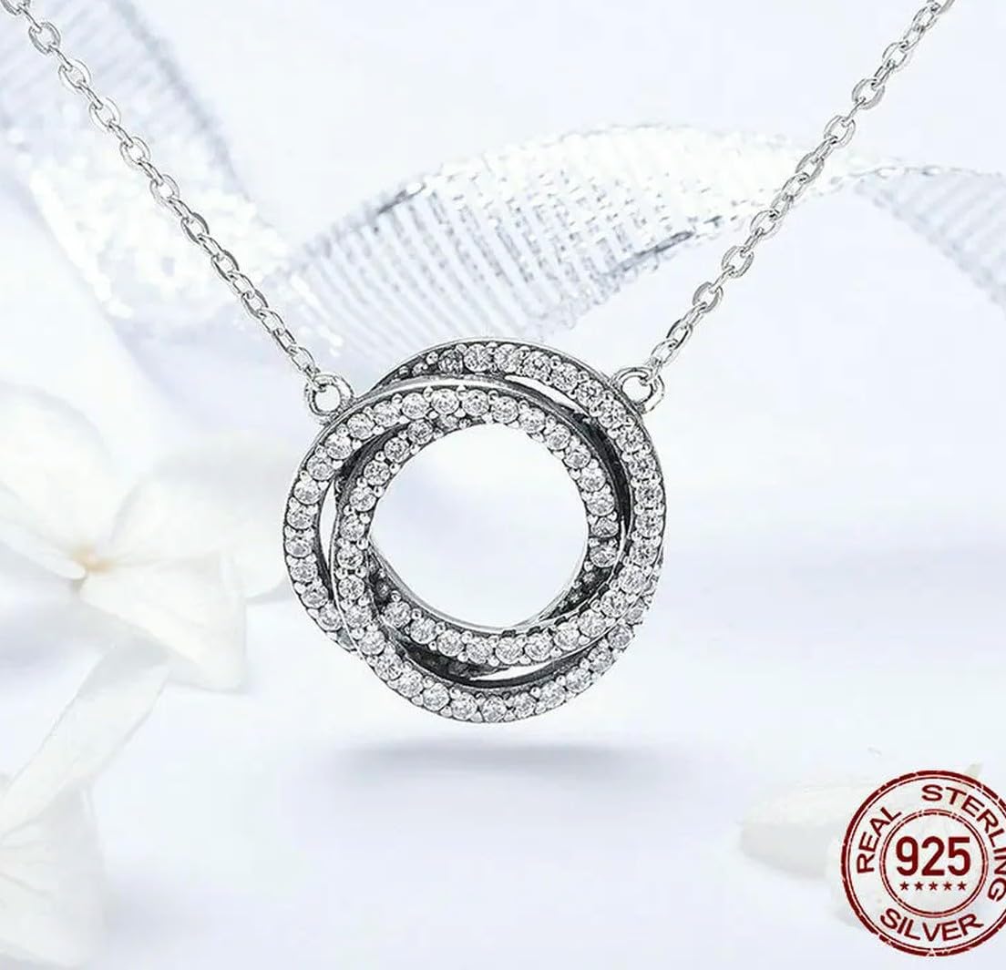 Reale Argento Sterling 925 Minimalismo Geometrico Impilato Cerchio Ciondolo Collane per Le Donne Chiaro CZ Fine Jewelry