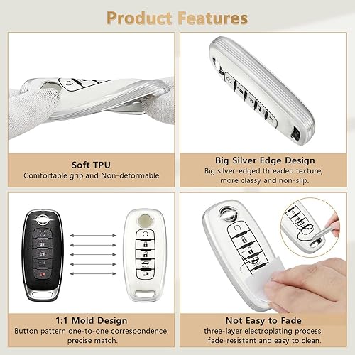 Miniatura 4 de PIFOOG Funda para llavero para Nissan Rogue Pathfinder 2023 con 5 botones, funda para llaves de automóvil, lindo llavero brillante, protector de