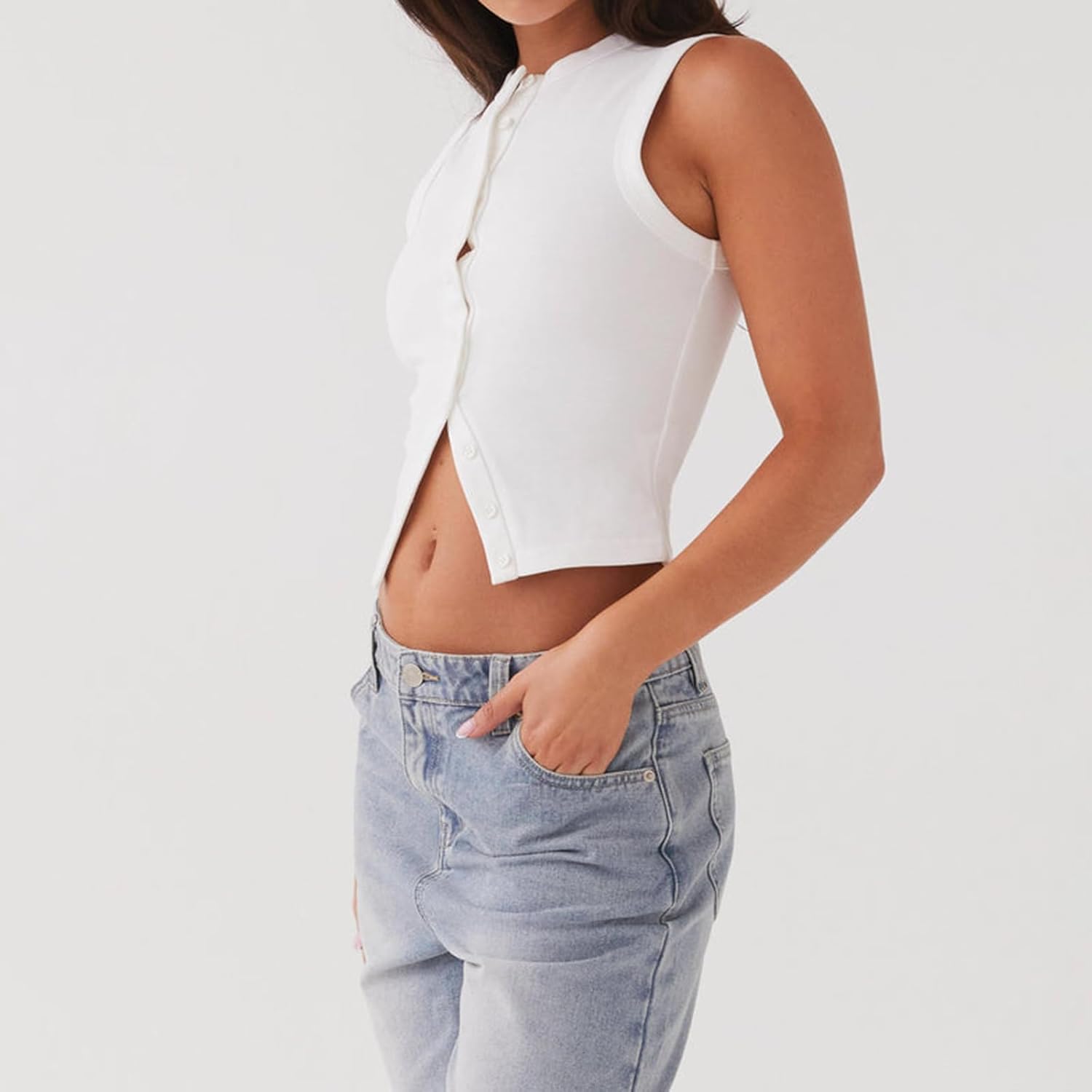 Women Y2k Button Down Tank Tops Knitted Solid Color Sleeveless Vest Top Slim Fit Crop Going Out Tops Streetwear - Image 2