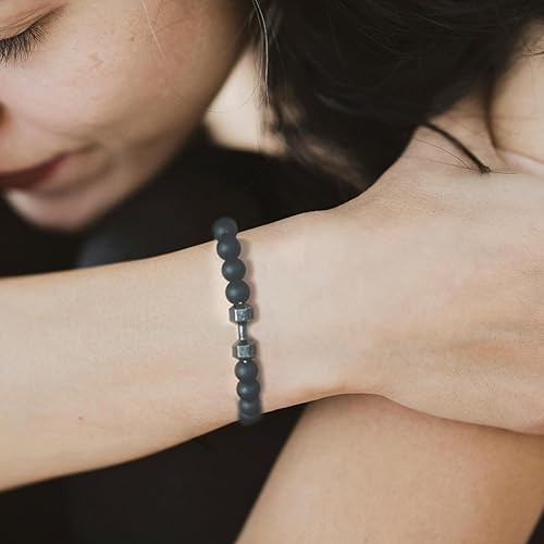Miniatura 2 de Traintough - Pulsera de mancuernas para gimnasio y hermanos, pulsera de cuentas de ansiedad de roca volcánica para hombres y mujeres, pulsera