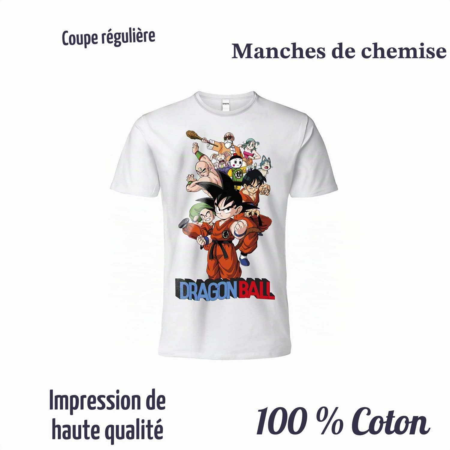 T Shirt DragonBall Officiel Personnages Saga Blanc Enfant Adulte et Garçon