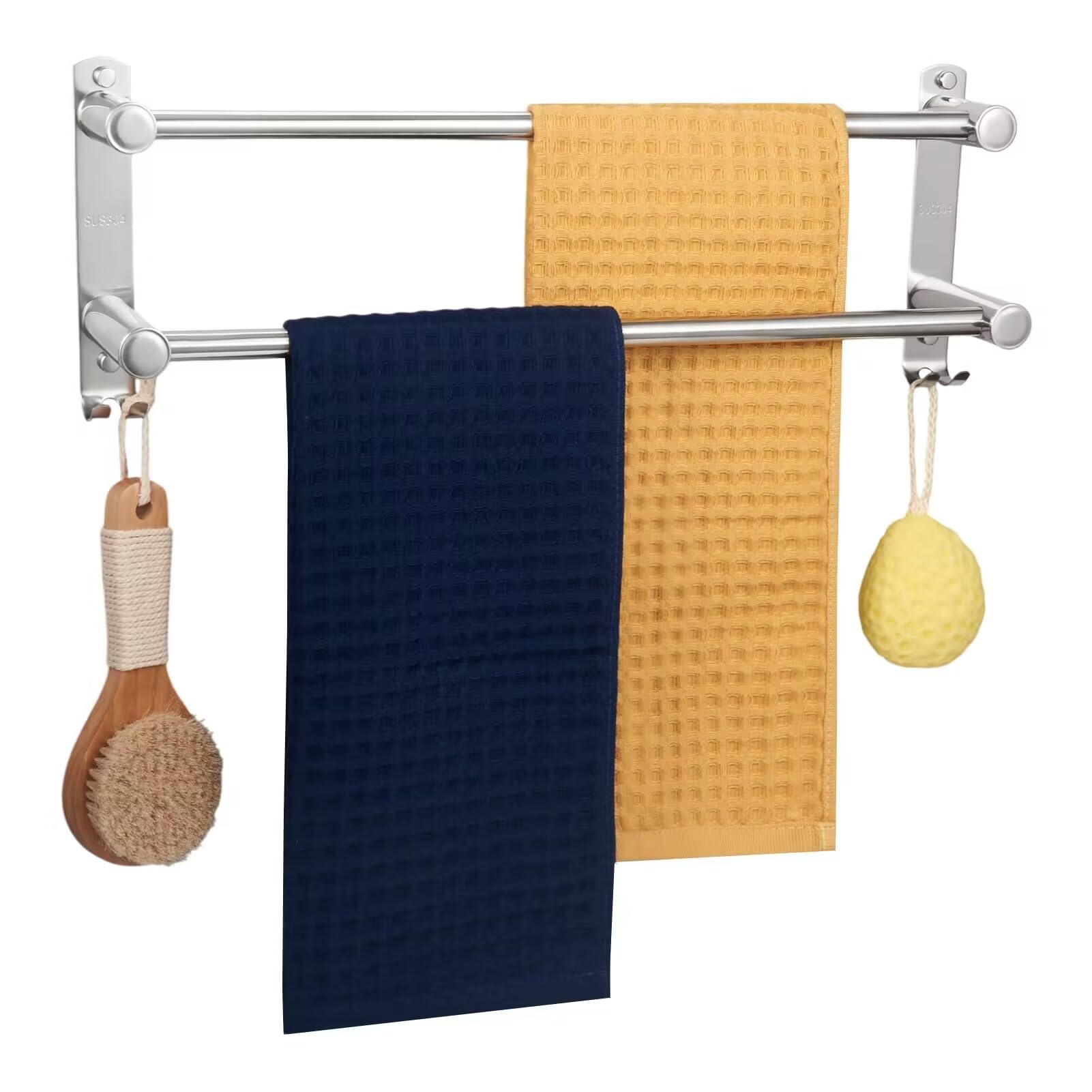 Handship Double Towel Bar 20 Inches, Stainless Steel Towel Rack for Bathroom, Wall Mounted Bath Towels Holder Cloths Hanger with Hooks Hand Towels Bar Rod for Wall Kitchen Washcloths Hanging