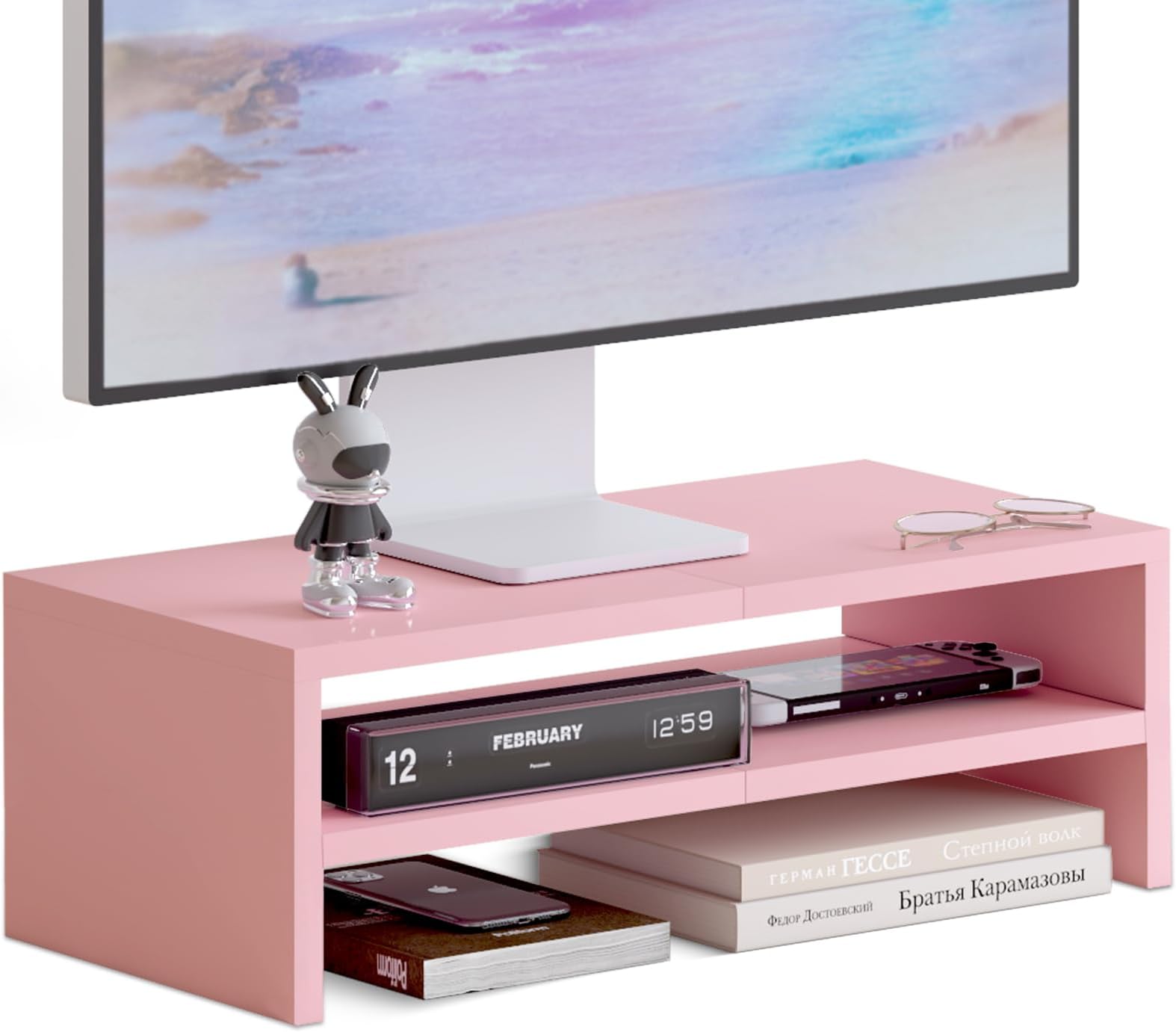 Amazon.com : TEAMIX 2 Tiers Pink Monitor Stand Riser, Desktop Stand ...
