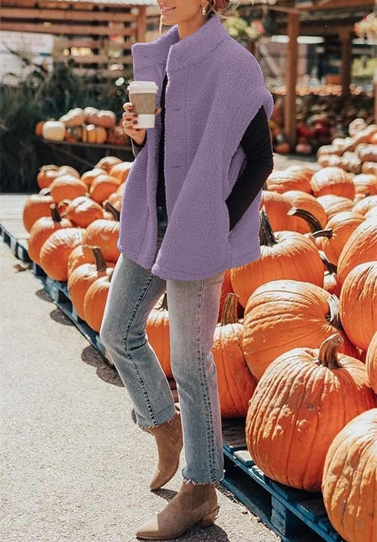 Hongqizo Womens Fuzzy Fleece Vest Casual Oversized Warm Button Down Sherpa Vest Jacket with Pockets - Image 5