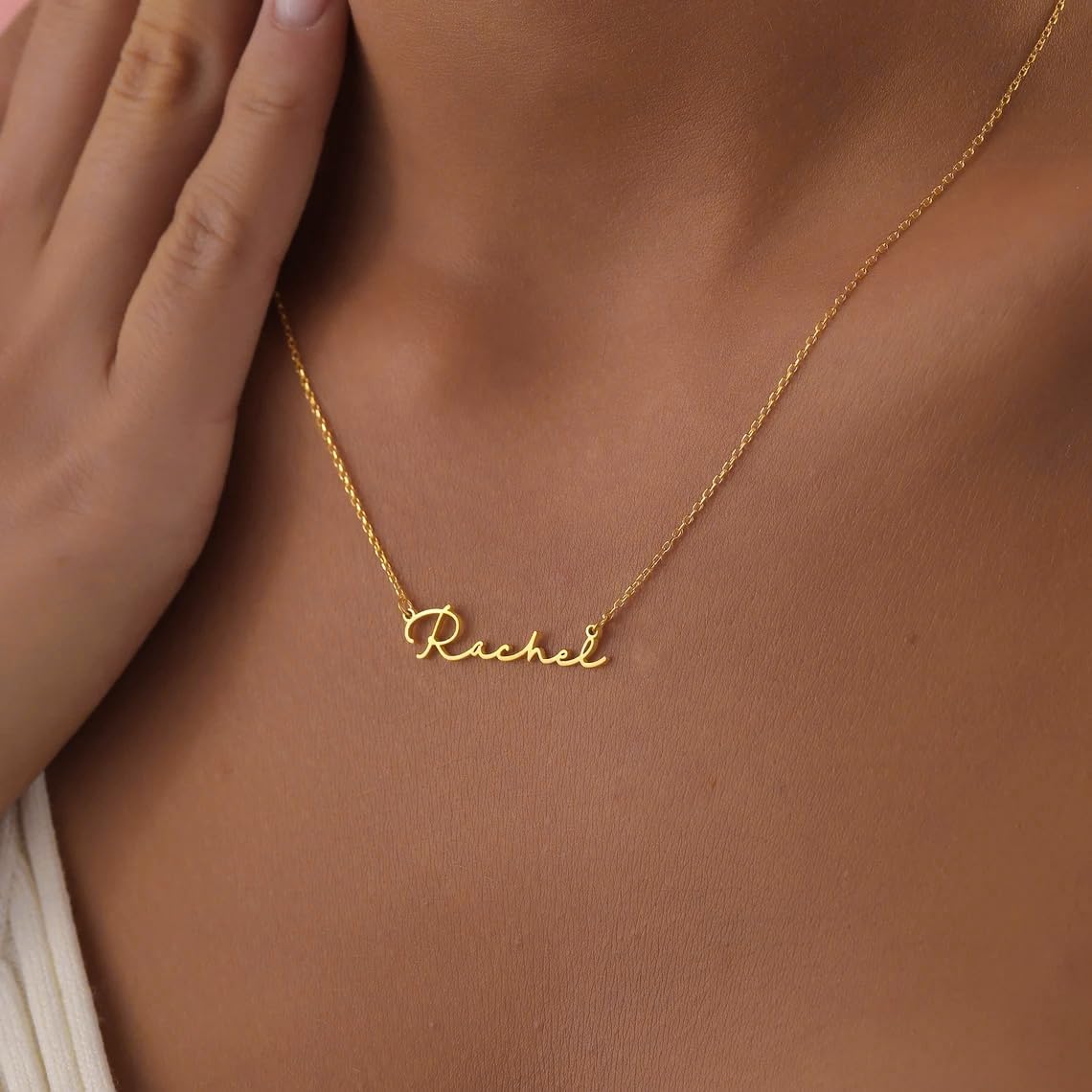 personalized name necklace shown worn - personalized name necklace