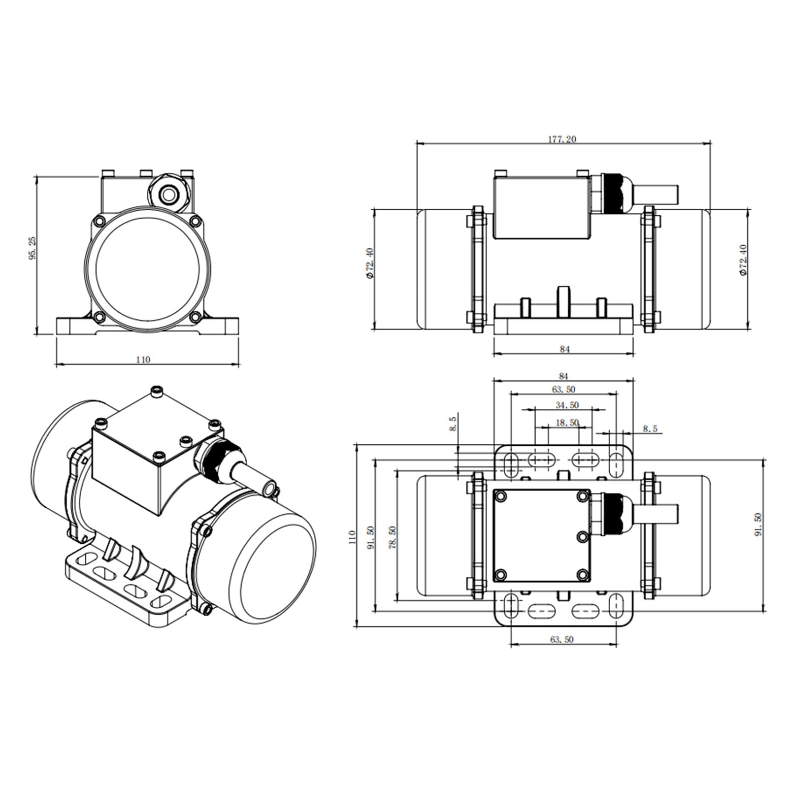 40/50/60W Vibrationsmotor mit Drehzahlregler 220V 50Hz, 9 Geschwindigkeiten 1P Rüttelmotor 1000~3000U/min Mehrzweckmotor für Bergbau Metallurgie Kohle Elektrizität Bauwesen (60, Watt)