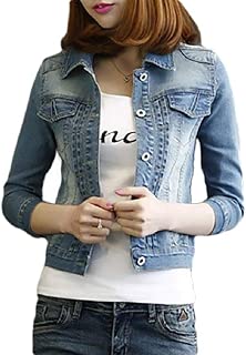 flywinner Women's 3/4 Sleeve Button Down Denim Vintage Jacket