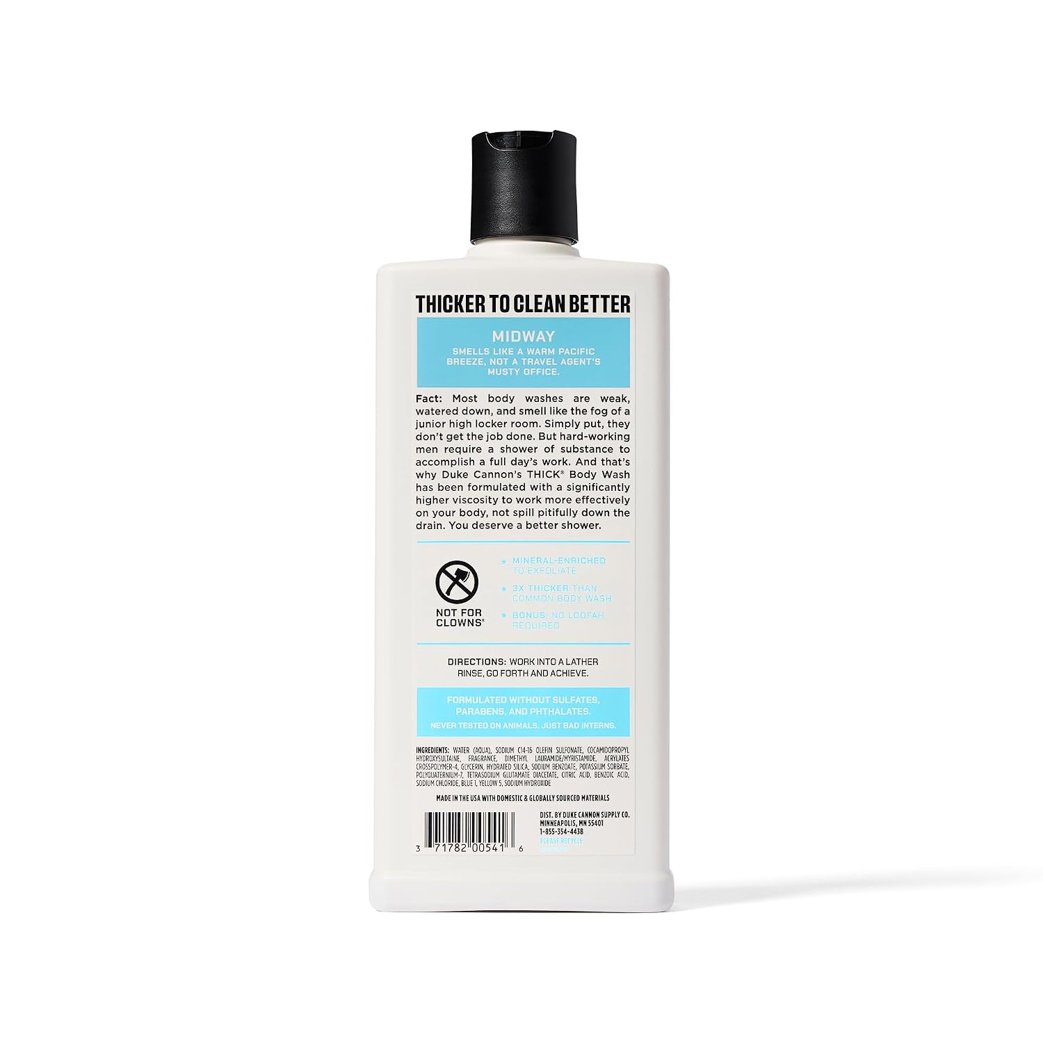 Duke Cannon Supply Co. Thick High Viscosity Body Wash - 3X Thicker, Plant-Based, Mineral-Enriched - Shower Gel for Men, Body Scrub - Midway, 3 Pack (18 oz)