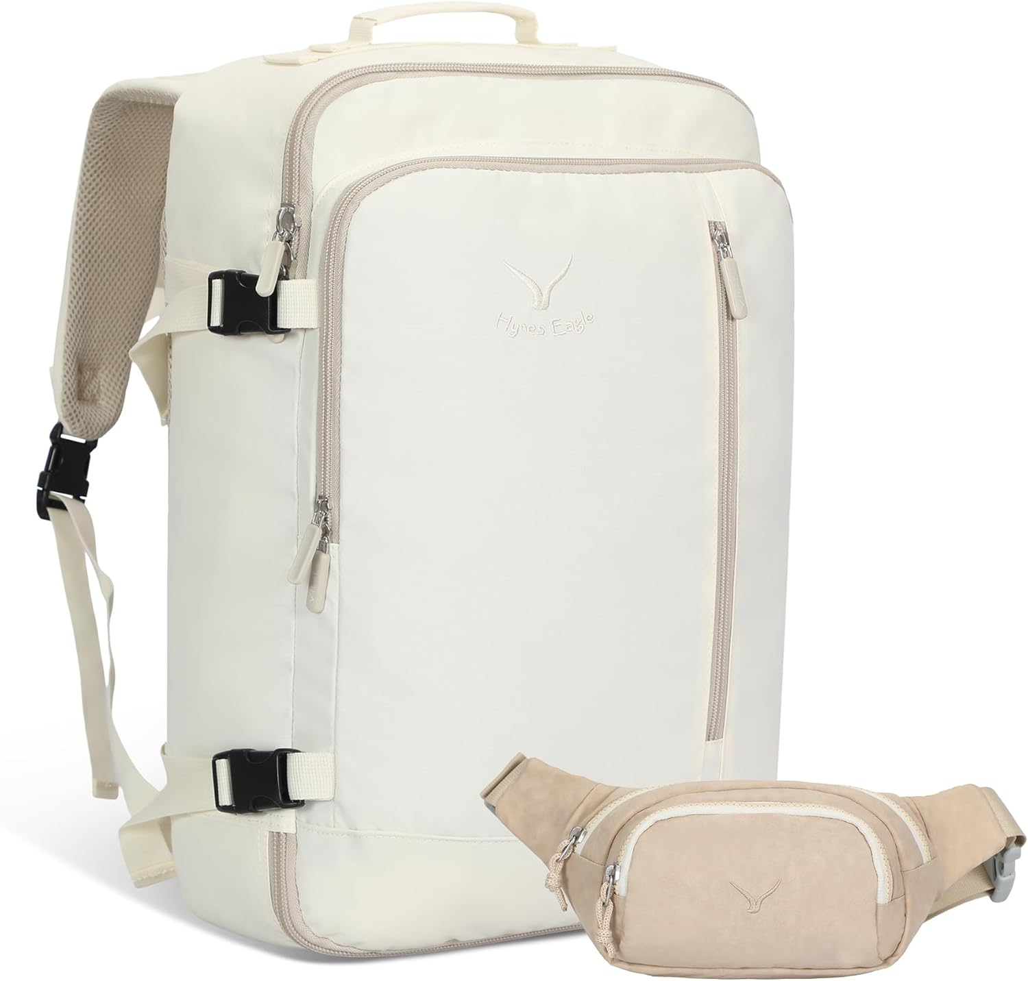 Hynes Eagle Carry on Backpack 38L Large Travel Backpack for Women Flight Approved Weekender Bag Laptop Backpack Men 15 inches Beige with Waist Pack Beige