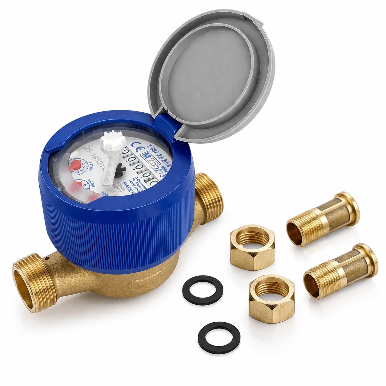 Contatore Acqua 1/2” Quadrante Asciutto con Coperchio – Raccordi in Ottone G.GIOANOLA Made in Italy