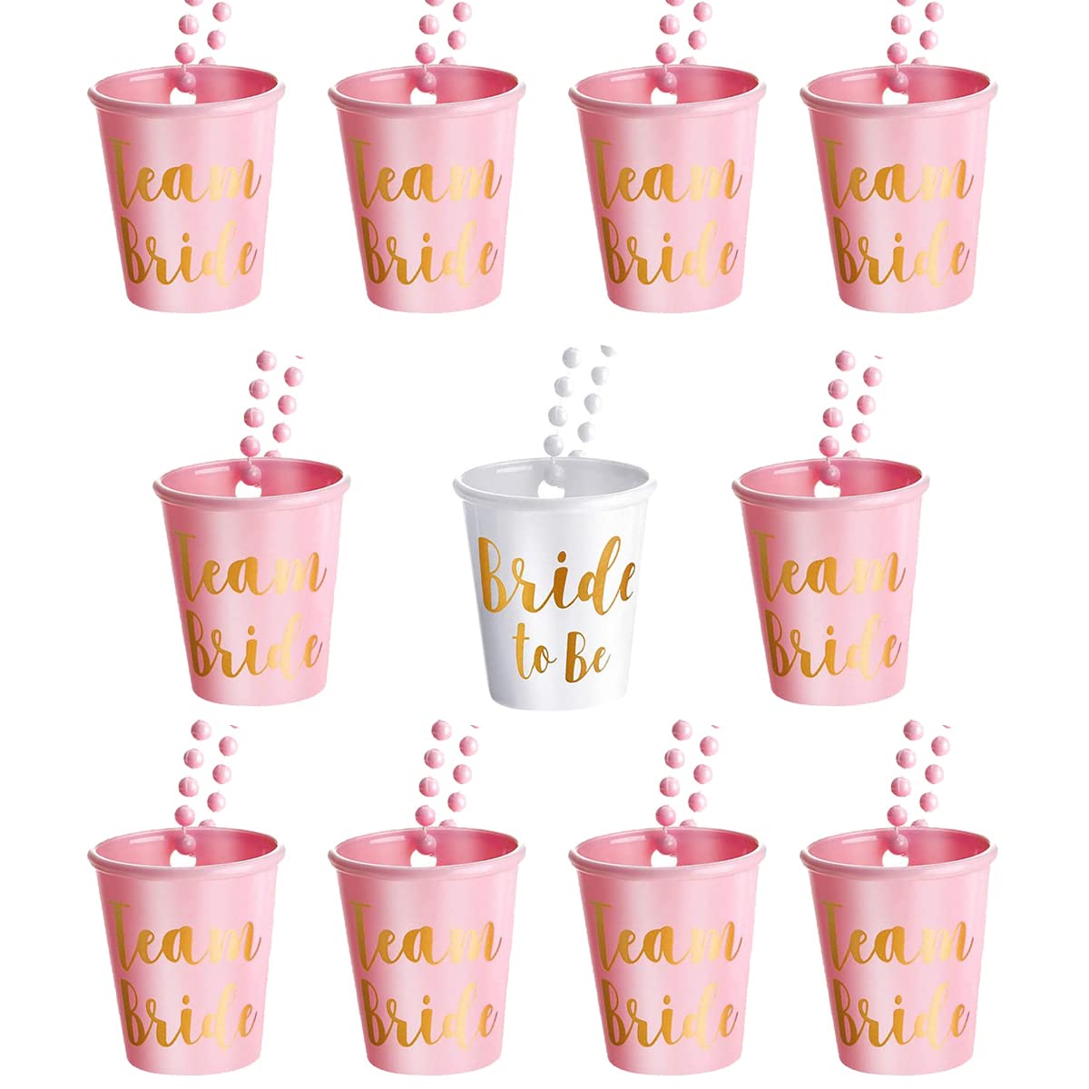 ZOOMPIL 12PCS Bridal Party Decoration Stag Nights Decoration Accessories Bridal Bridesmaid Plastic Cups Beads Shot Glasses with Chain Shot Glass for Hanging