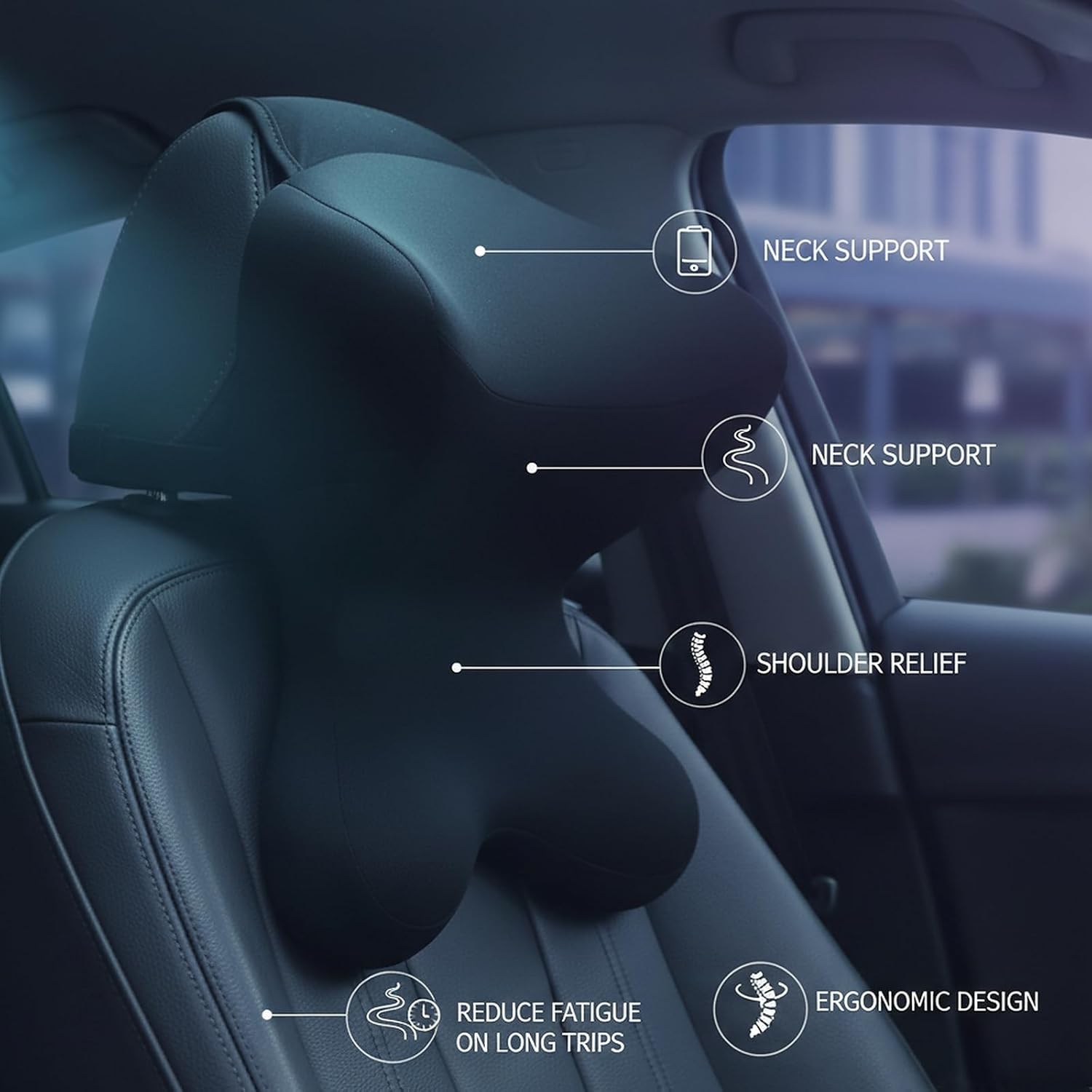 Car Neck Pillow for Driving Seat Car headrest Pillow/Gaming Chair Pillow with Adjustable Strap Removable Cover Ergonomic Design Neck Support Pillow for auto, Office Chair, Gaming Chair(Black)
