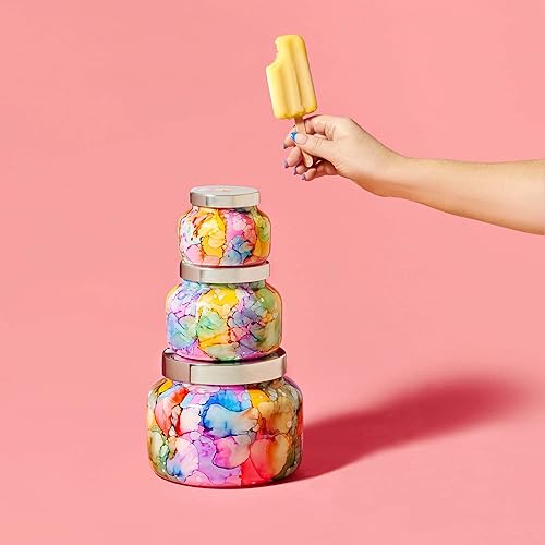 Vista 18 de Capri Blue Volcano Candle - Vela en tarro de cristal gigante de acuarela arcoíris - Vela grande de aromaterapia de lujo - Vela de frutas tropicales