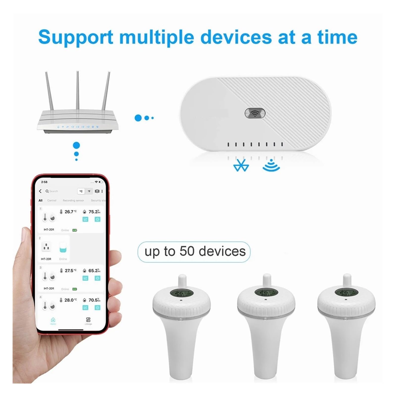 Thermomètre Intelligent for Piscine, Bain À Remous, Eau De Spa, Affichage Numérique, Enregistreur De Température Et D'humidité, IBS P01R/P01B/passerelle WiFi