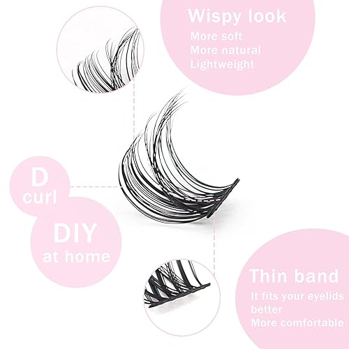 Miniatura 5 de Ahrikiss 120 racimos de pestañas rizadas D, racimo de pestañas de 0.315 a 0.630 pulgadas, pestañas individuales y finas, de aspecto natural, para