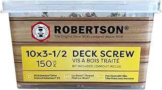10 X 3-1/2" Flat 4 Lug Robertson® 2/3 Aster Lo-Root®, Deck Screws, Yellow Zinc, 150pcs | #2 Robertson® Driver Bit Included