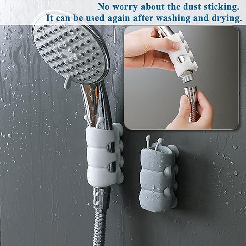Miniatura 3 de Paquete de 4 soportes para cabezal de ducha con ventosa al vacío, soporte de silicona fuerte y cabezal de ducha impermeable, soporte de ducha de