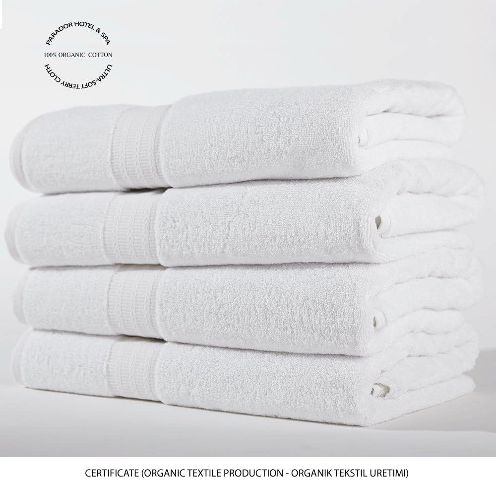 Parador, Luxury Hotel & Spa Bath Towel, 100% Genuine Turkish Cotton, 27" x 55" - 750 GSM, Set of 4. (White)