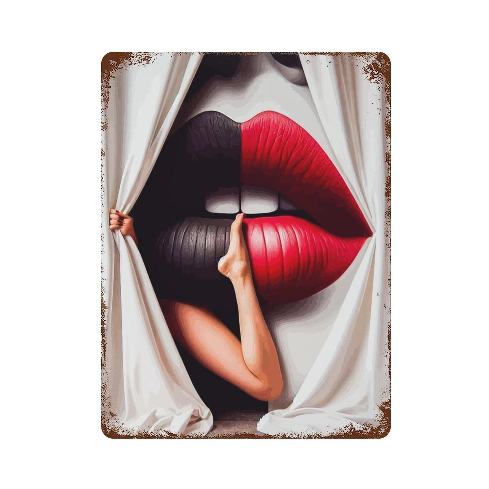 Giant Lips & Leg Rusty Metal Tin Sign 15.7"x11.8", for Farmhouse, Kitchen And Entryway Decor, Rustic Home Decor
