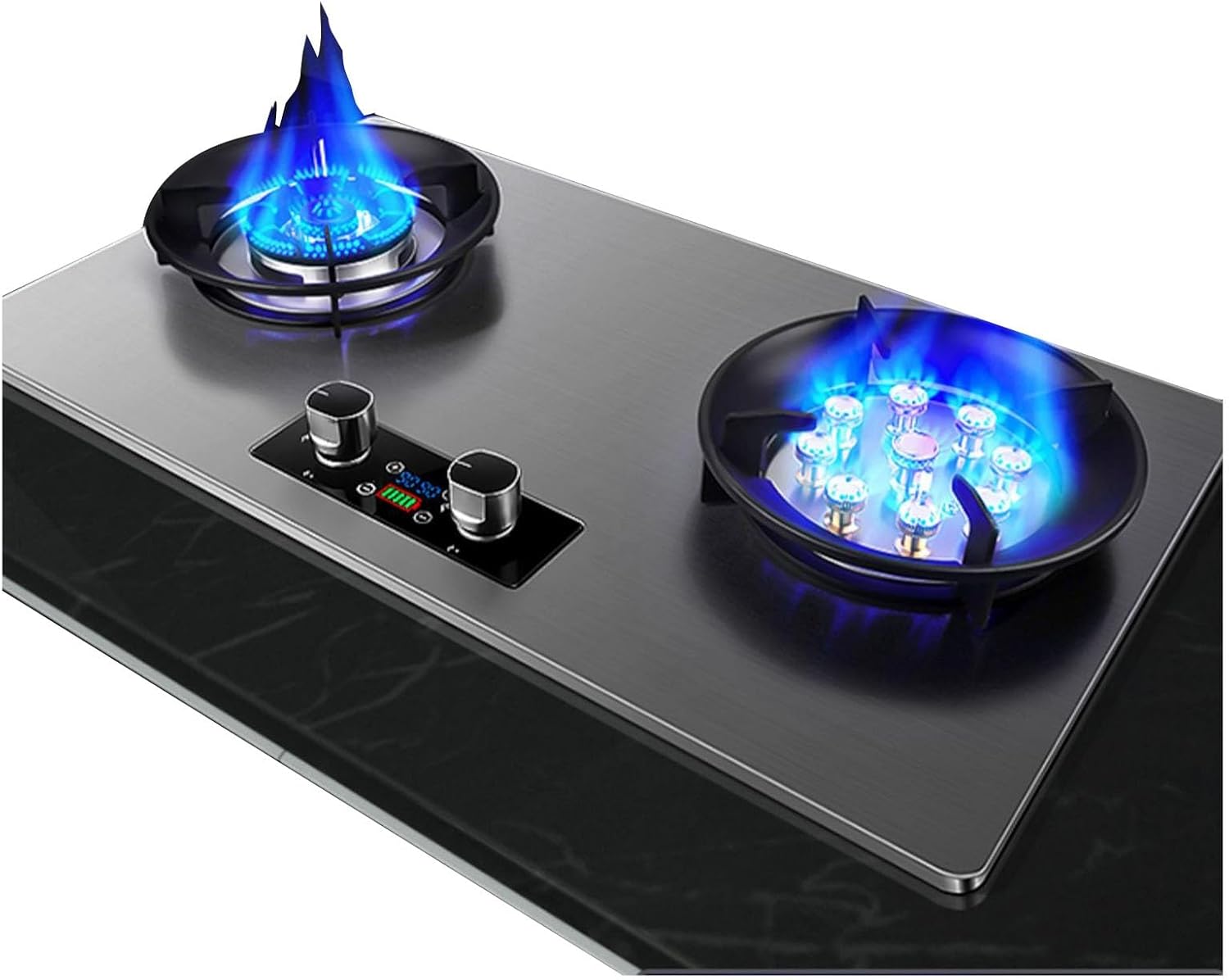 Estufa de Gas 2 Puestos 4.8/5.2kW Acero Inoxidable, Temporizador 90 Minutos