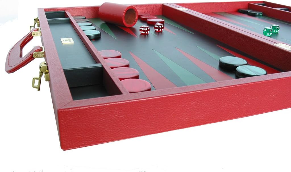 Large Backgammon Set 23" - Genuine Dollaro Leather - Precision Dice
